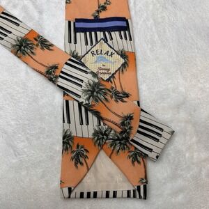 Tommy‎ Bahama Relax Silk Piano Keys Palm Trees Tie Light Orange Made In The USA